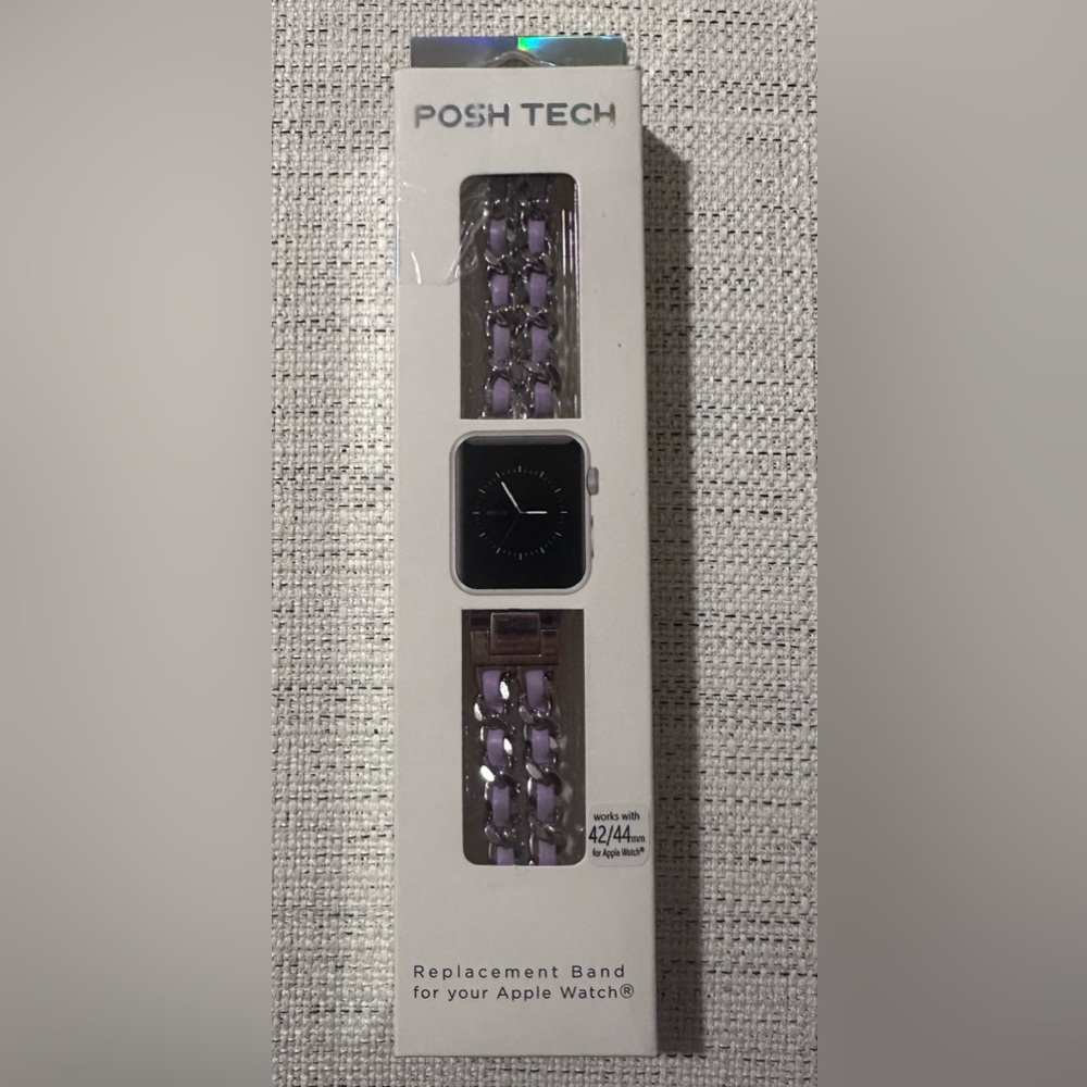 Posh Tech Purple Silver Chain Leather Replacement Watch Band size 42mm 44mm